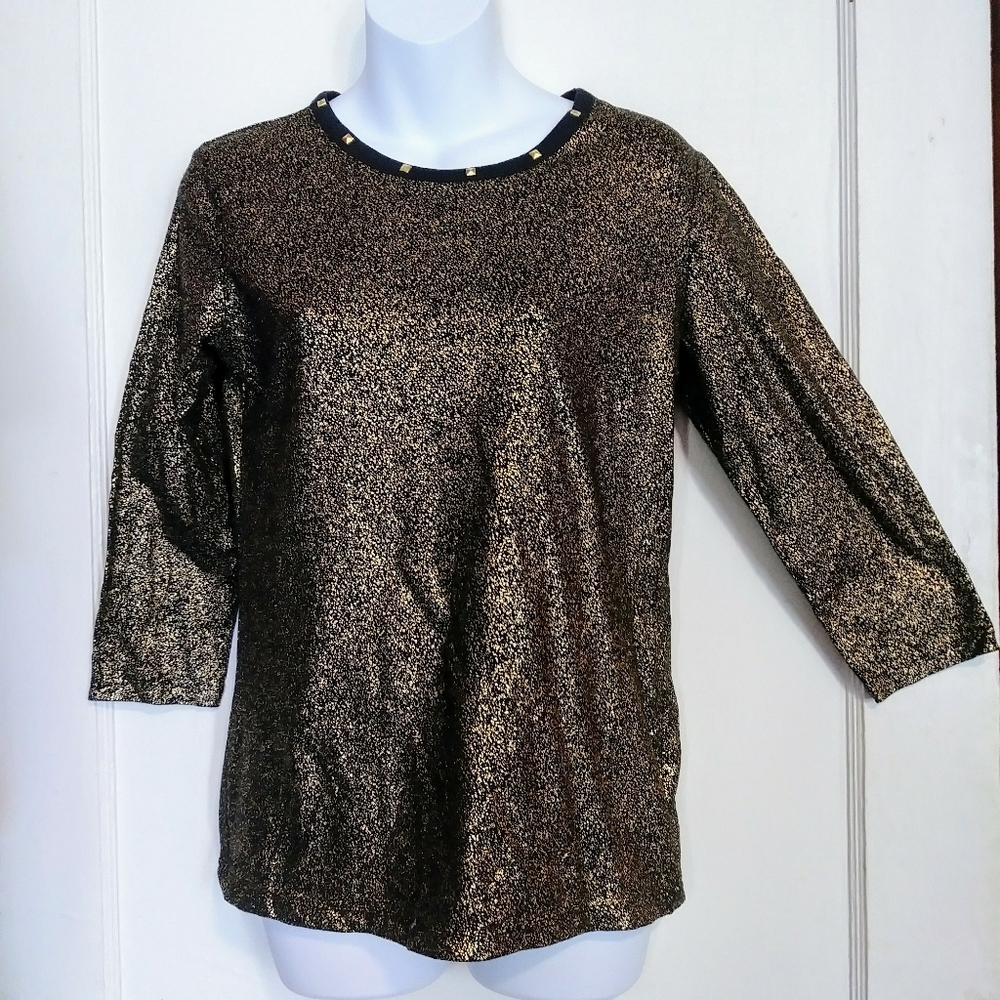 REBECCA MALOBE LADIES BLACK & GOLD METALLIC BLOUSE